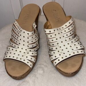 D,lish  White Studded Strappy Wedge Sandals - Cork Sole